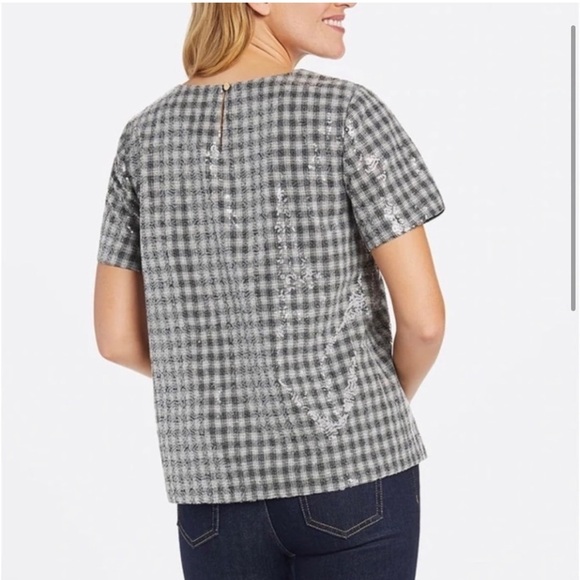 NWT Draper James Collection Plaid Sequin V-neck Top Black/White Size Small - Picture 8 of 14